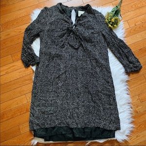 Kate spade long sleeve black white necktie dress